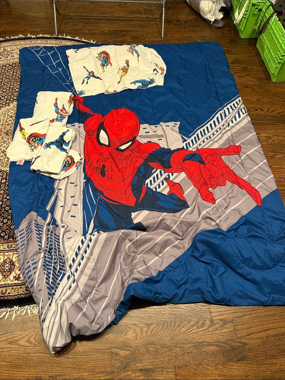 Spiderman Blue and Red Kids Comforter Set with Cityscape